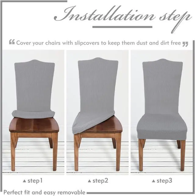 Alt view image 5 of 5 - Chair Covers for Dining Room Set of 6 Grey Stretch Slipcovers Chairs Covers Kitchen Chair Covers
