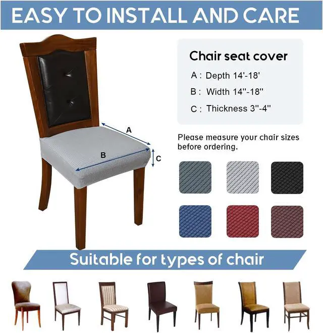 Alt view image 3 of 5 - Chair Covers for Dining Room Chairs Set of 4 Grey Rear-gapped,Stretch Washable Removable Parsons Chair seat Cover Kitchen Chair Seat Slipcovers