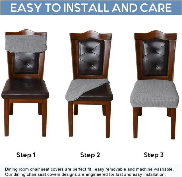 Alt view image 5 of 5 - Chair Covers for Dining Room Chairs Set of 4 Grey Rear-gapped,Stretch Washable Removable Parsons Chair seat Cover Kitchen Chair Seat Slipcovers