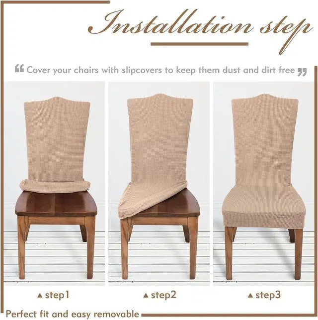 Alt view image 5 of 5 - Chair Covers for Dining Room Set of 4 Khaki Stretch Slipcovers Chairs Covers Kitchen Chair Covers
