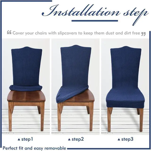 Alt view image 5 of 5 - Chair Covers for Dining Room Set of 4 Navy Blue Stretch Slipcovers Chairs Covers Kitchen Chair Covers