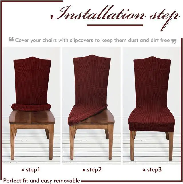 Alt view image 5 of 5 - Chair Covers for Dining Room Set of 4 Wine Red Stretch Slipcovers Chairs Covers Kitchen Chair Covers