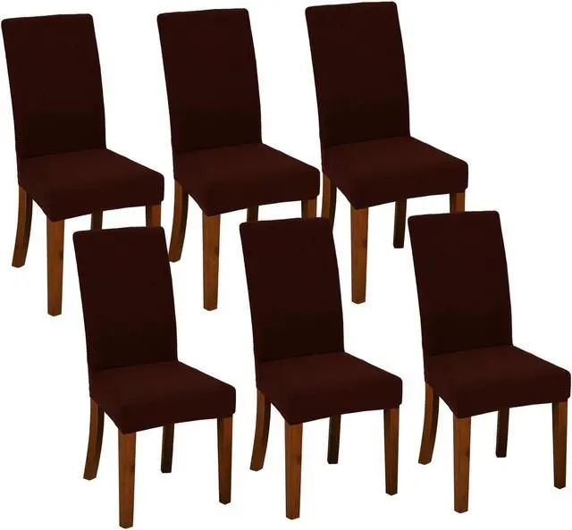 Main image of Chair Covers for Dining Room Set of 6 Chocolate Stretch Slipcovers Chairs Covers Kitchen Chair Covers