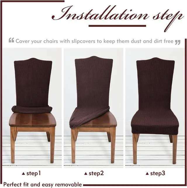 Alt view image 5 of 5 - Chair Covers for Dining Room Set of 6 Chocolate Stretch Slipcovers Chairs Covers Kitchen Chair Covers