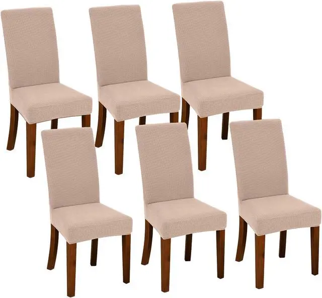 Main image of Chair Covers for Dining Room Set of 6 Khaki Stretch Slipcovers Chairs Covers Kitchen Chair Covers