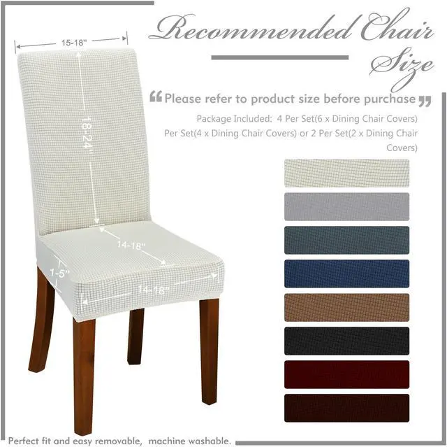 Alt view image 3 of 5 - Chair Covers for Dining Room Set of 6 Ivory Stretch Slipcovers Chairs Covers Kitchen Chair Covers Fit Multi Style Small Chairs