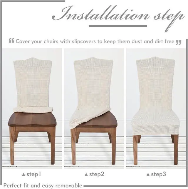 Alt view image 5 of 5 - Chair Covers for Dining Room Set of 6 Ivory Stretch Slipcovers Chairs Covers Kitchen Chair Covers Fit Multi Style Small Chairs