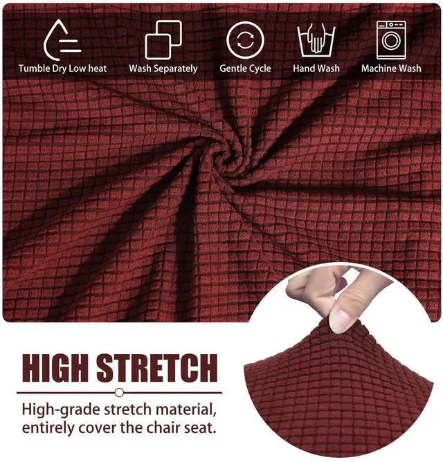 Alt view image 4 of 5 - Chair Covers for Dining Room Set of 6 Wine Red Stretch Slipcovers Chairs Covers Kitchen Chair Covers