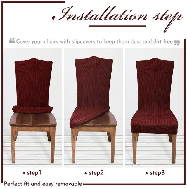 Alt view image 5 of 5 - Chair Covers for Dining Room Set of 6 Wine Red Stretch Slipcovers Chairs Covers Kitchen Chair Covers