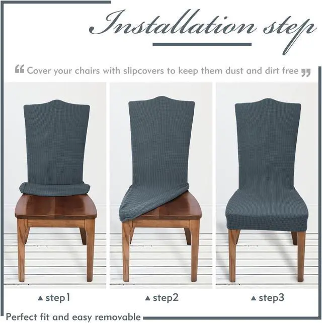 Alt view image 5 of 5 - Chair Covers for Dining Room Set of 6 Dark Grey Stretch Slipcovers Chairs Covers Kitchen Chair Covers Dark Grey