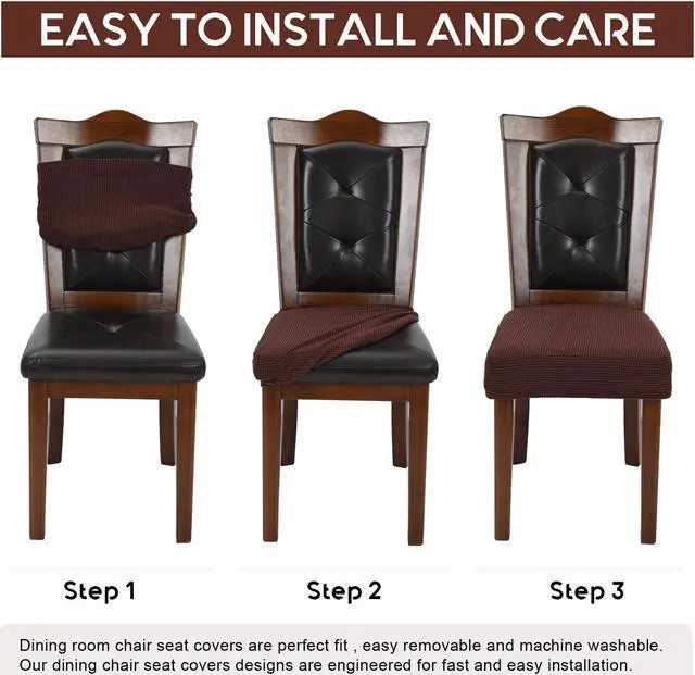 Alt view image 5 of 5 - Chair Covers for Dining Room Chairs Set of 4 Chocolate Stretch Washable Removable Parsons Chair seat Cover Kitchen Chair Seat Slipcovers