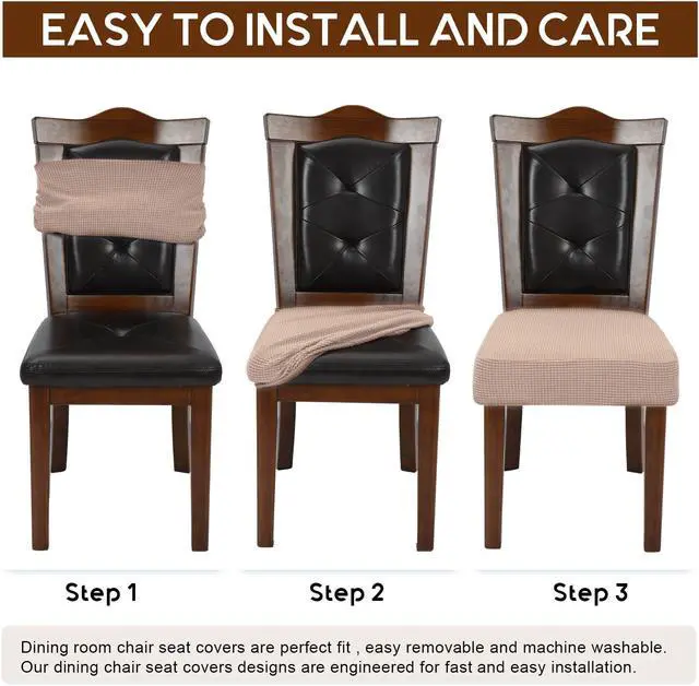 Alt view image 5 of 5 - Chair Covers for Dining Room Chairs Set of 4 Khaki Rear-gapped,Stretch Washable Removable Parsons Chair seat Cover Kitchen Chair Seat Slipcovers