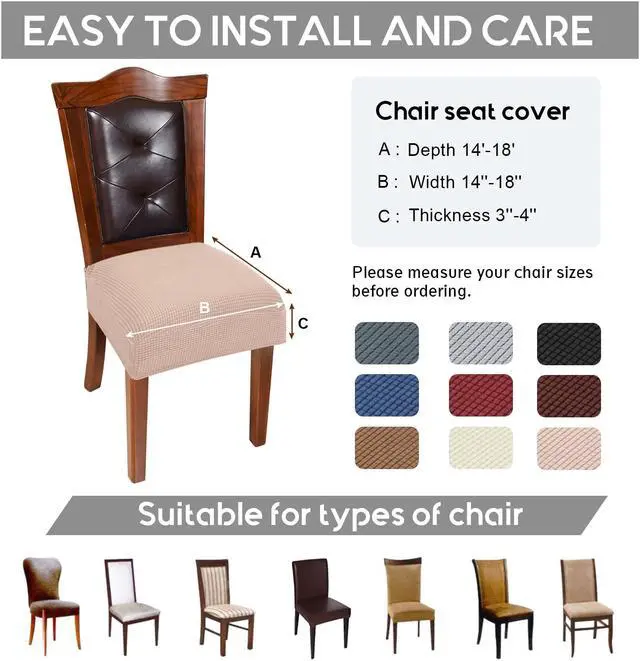 Alt view image 3 of 5 - Chair Covers for Dining Room Chairs Set of 4 Khaki Rear-gapped,Stretch Washable Removable Parsons Chair seat Cover Kitchen Chair Seat Slipcovers