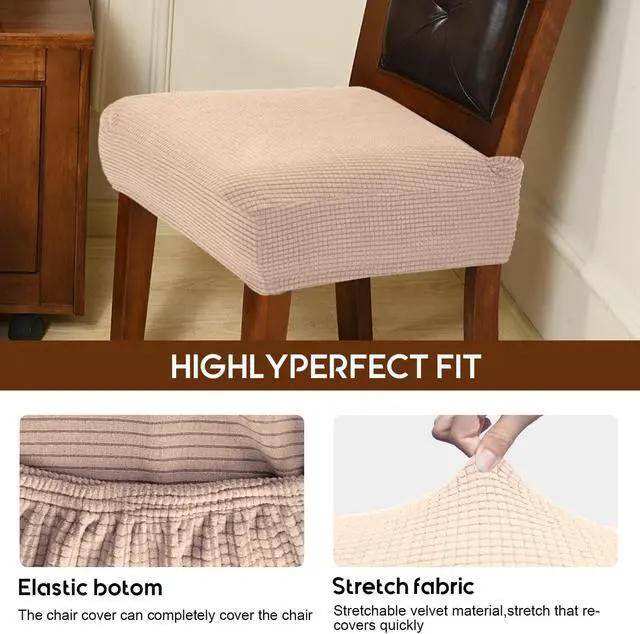 Alt view image 4 of 5 - Chair Covers for Dining Room Chairs Set of 4 Khaki Rear-gapped,Stretch Washable Removable Parsons Chair seat Cover Kitchen Chair Seat Slipcovers
