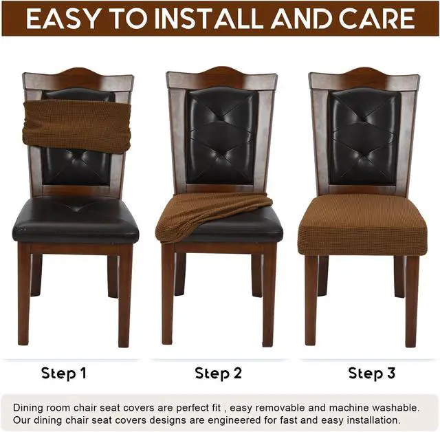 Alt view image 5 of 5 - Chair Covers for Dining Room Chairs Set of 4 Brown Rear-gapped,Stretch Washable Removable Parsons Chair seat Cover Kitchen Chair Seat Slipcovers