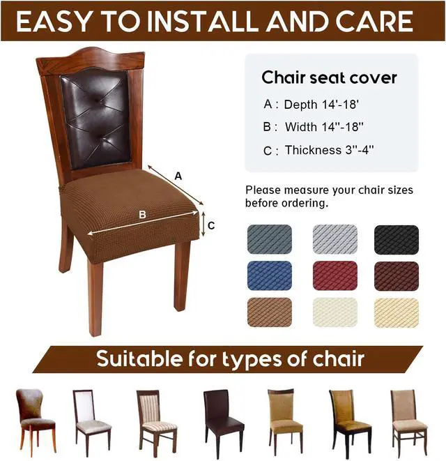 Alt view image 3 of 5 - Chair Covers for Dining Room Chairs Set of 4 Brown Rear-gapped,Stretch Washable Removable Parsons Chair seat Cover Kitchen Chair Seat Slipcovers