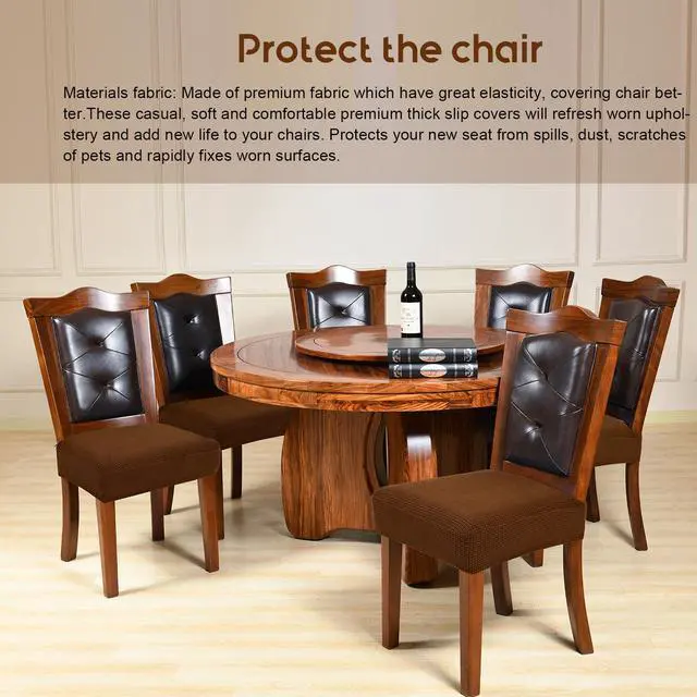 Alt view image 2 of 5 - Chair Covers for Dining Room Chairs Set of 4 Brown Rear-gapped,Stretch Washable Removable Parsons Chair seat Cover Kitchen Chair Seat Slipcovers