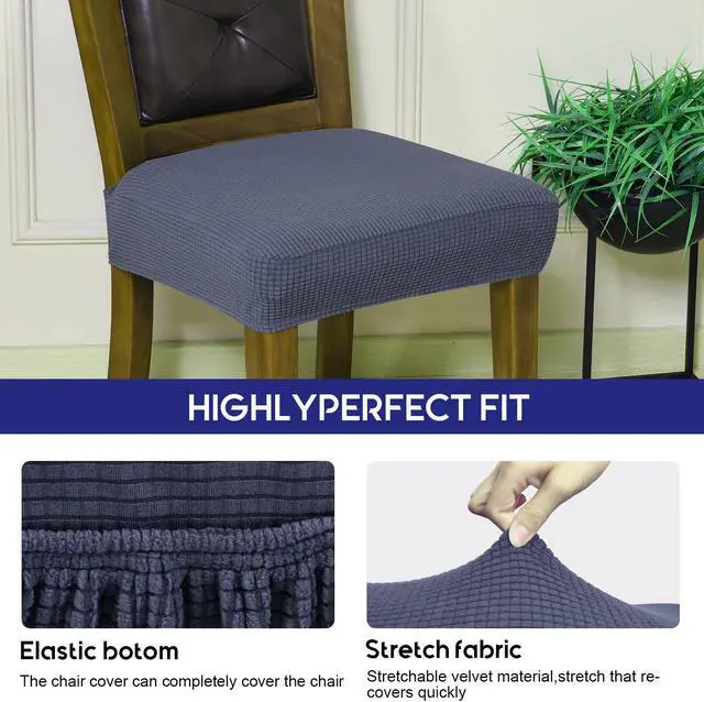 Alt view image 3 of 5 - Chair Covers for Dining Room Chairs set of 4 Dark Grey Stretch Washable Removable Parsons chair seat cover Kitchen Chair Seat Slipcovers