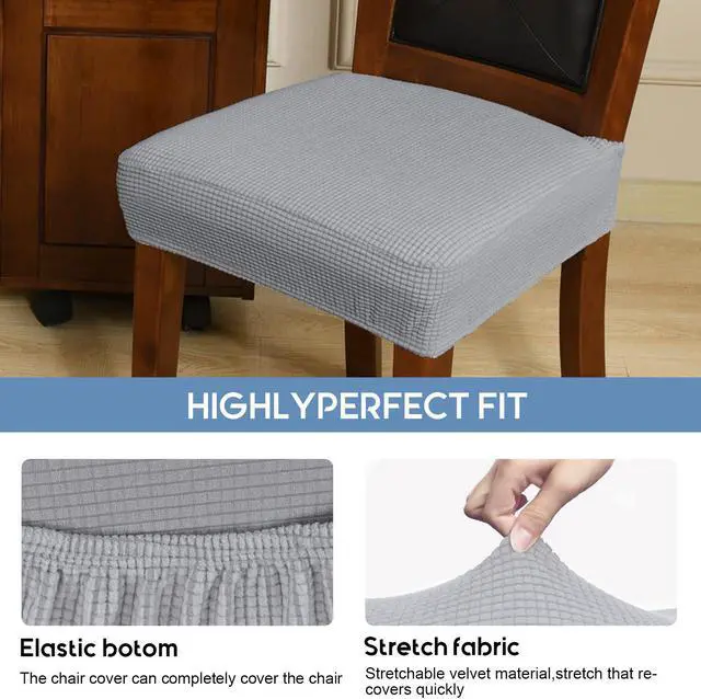 Alt view image 4 of 5 - Chair Covers for Dining Room Chairs Set of 6 Grey Stretch Washable Removable Parsons Chair seat Cover Kitchen Chair Seat Slipcovers