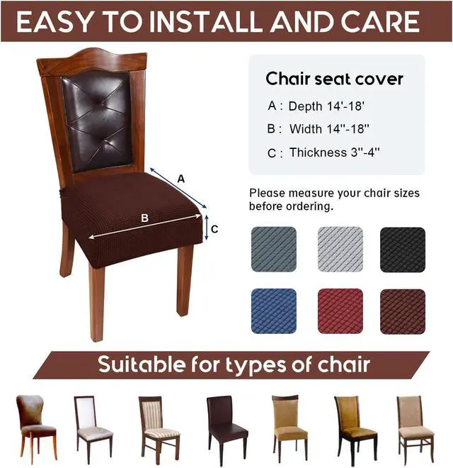 Alt view image 3 of 5 - Chair Covers for Dining Room Chairs Set of 6 Chocolate Stretch Washable Removable Parsons Chair seat Cover Kitchen Chair Seat Slipcovers