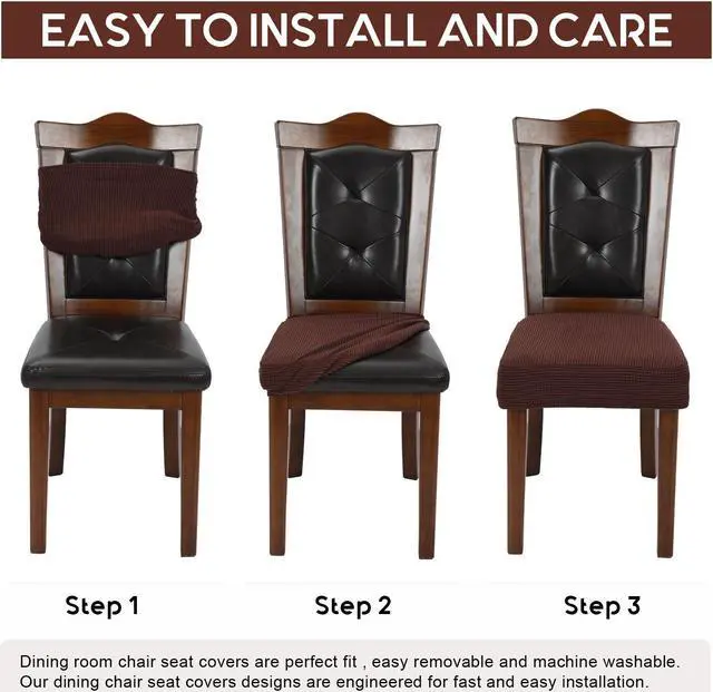 Alt view image 5 of 5 - Chair Covers for Dining Room Chairs Set of 6 Chocolate Stretch Washable Removable Parsons Chair seat Cover Kitchen Chair Seat Slipcovers
