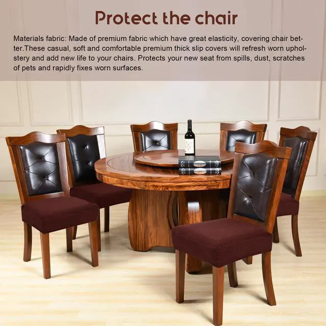 Alt view image 2 of 5 - Chair Covers for Dining Room Chairs Set of 6 Chocolate Stretch Washable Removable Parsons Chair seat Cover Kitchen Chair Seat Slipcovers