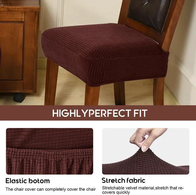 Alt view image 4 of 5 - Chair Covers for Dining Room Chairs Set of 6 Chocolate Stretch Washable Removable Parsons Chair seat Cover Kitchen Chair Seat Slipcovers