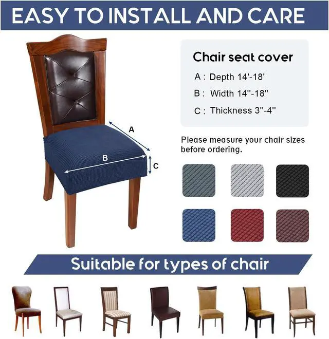 Alt view image 3 of 5 - Chair Covers for Dining Room Chairs Set of 6 Navy Blue Rear-gapped,Stretch Washable Removable Parsons Chair seat Cover Kitchen Chair Seat Slipcovers