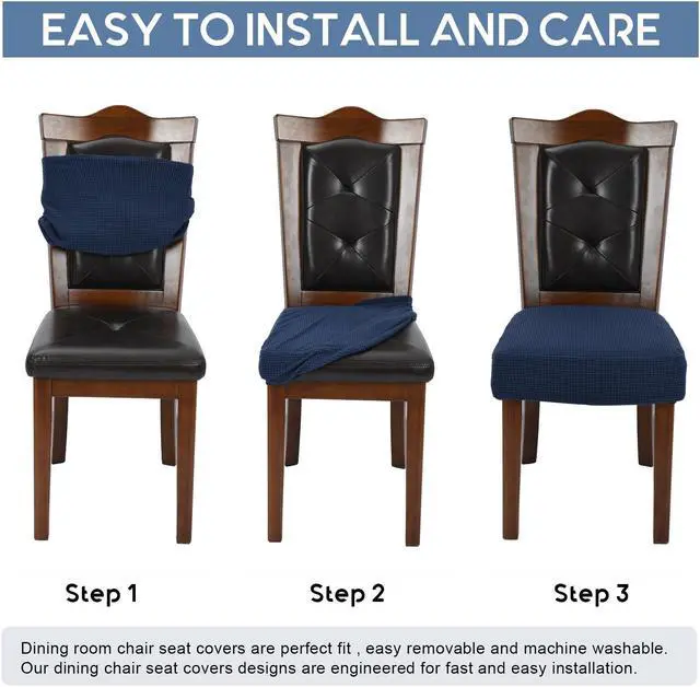Alt view image 5 of 5 - Chair Covers for Dining Room Chairs Set of 6 Navy Blue Rear-gapped,Stretch Washable Removable Parsons Chair seat Cover Kitchen Chair Seat Slipcovers