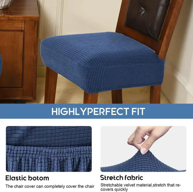 Alt view image 4 of 5 - Chair Covers for Dining Room Chairs Set of 6 Navy Blue Rear-gapped,Stretch Washable Removable Parsons Chair seat Cover Kitchen Chair Seat Slipcovers