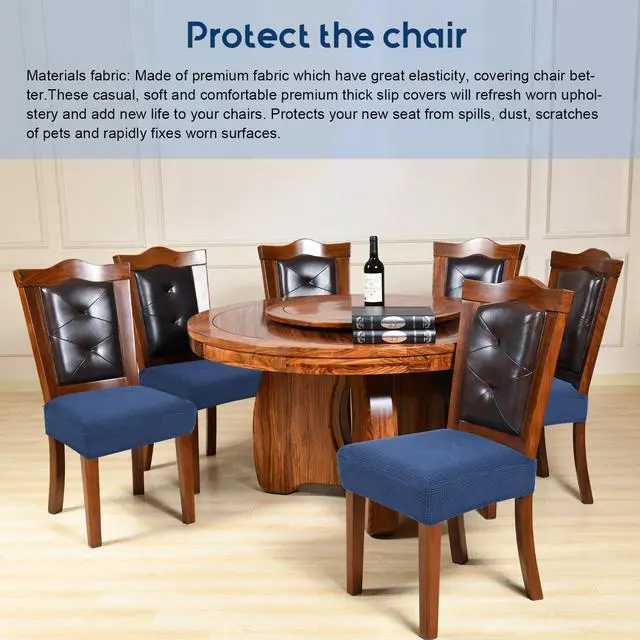 Alt view image 2 of 5 - Chair Covers for Dining Room Chairs Set of 6 Navy Blue Rear-gapped,Stretch Washable Removable Parsons Chair seat Cover Kitchen Chair Seat Slipcovers