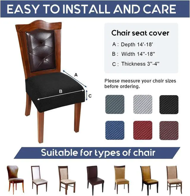 Alt view image 3 of 5 - Chair Covers for Dining Room Chairs Set of 6 Black Stretch Washable Removable Parsons Chair seat Cover Kitchen Chair Seat Slipcovers
