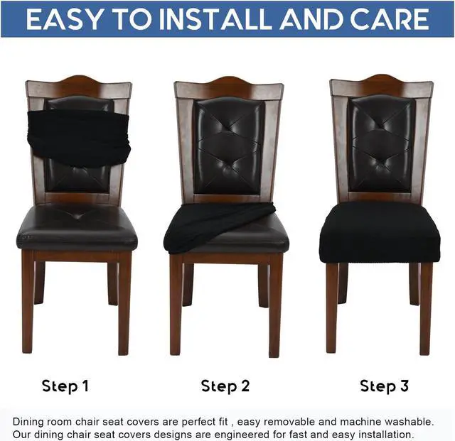 Alt view image 5 of 5 - Chair Covers for Dining Room Chairs Set of 6 Black Stretch Washable Removable Parsons Chair seat Cover Kitchen Chair Seat Slipcovers