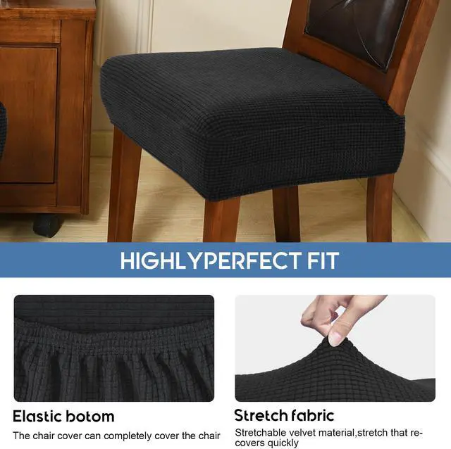 Alt view image 4 of 5 - Chair Covers for Dining Room Chairs Set of 6 Black Stretch Washable Removable Parsons Chair seat Cover Kitchen Chair Seat Slipcovers