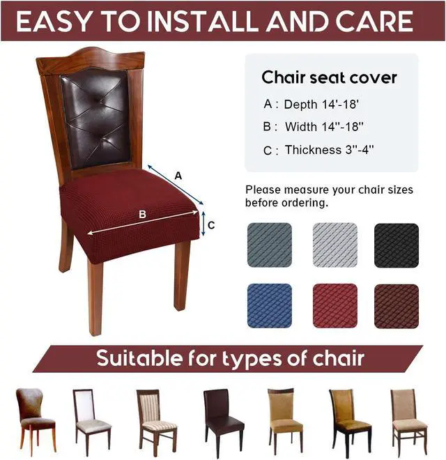 Alt view image 3 of 5 - Chair Covers for Dining Room Chairs Set of 6 Wine Red Stretch Washable Removable Parsons Chair seat Cover Kitchen Chair Seat Slipcovers Wine Red