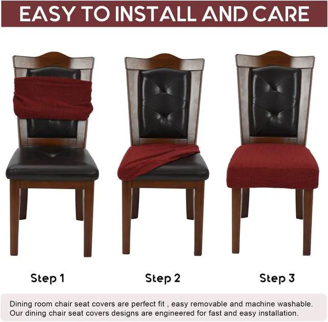 Alt view image 5 of 5 - Chair Covers for Dining Room Chairs Set of 6 Wine Red Stretch Washable Removable Parsons Chair seat Cover Kitchen Chair Seat Slipcovers Wine Red