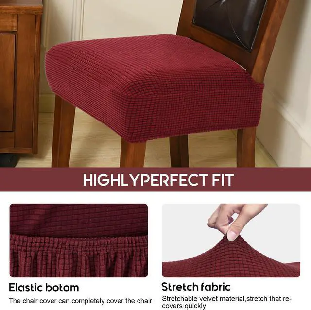 Alt view image 4 of 5 - Chair Covers for Dining Room Chairs Set of 6 Wine Red Stretch Washable Removable Parsons Chair seat Cover Kitchen Chair Seat Slipcovers Wine Red