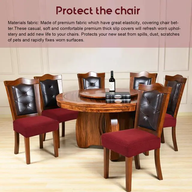 Alt view image 2 of 5 - Chair Covers for Dining Room Chairs Set of 6 Wine Red Stretch Washable Removable Parsons Chair seat Cover Kitchen Chair Seat Slipcovers Wine Red