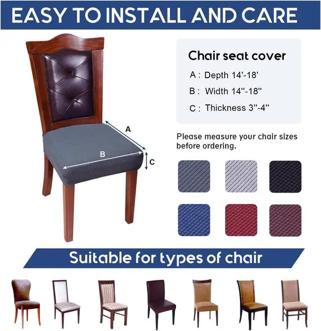 Alt view image 3 of 5 - Chair Covers for Dining Room Chairs set of 6 Dark Grey Stretch Washable Removable Parsons chair seat cover Kitchen Chair Seat Slipcovers
