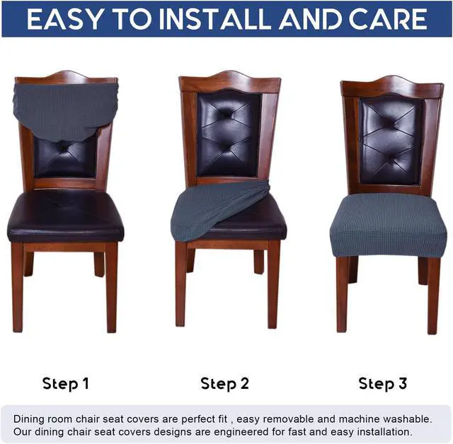 Alt view image 5 of 5 - Chair Covers for Dining Room Chairs set of 6 Dark Grey Stretch Washable Removable Parsons chair seat cover Kitchen Chair Seat Slipcovers