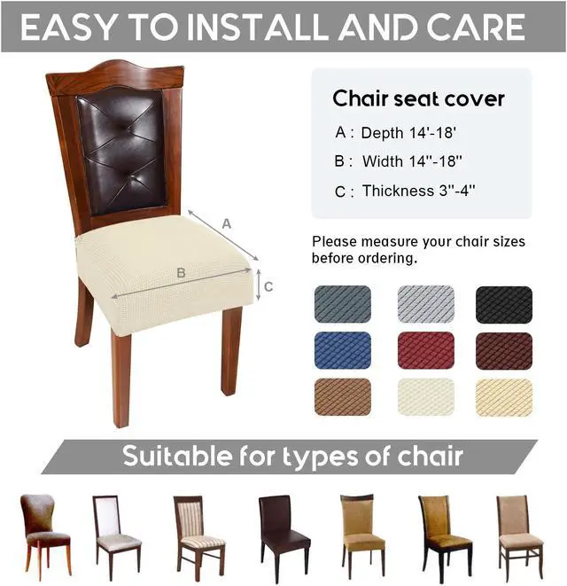 Alt view image 3 of 5 - Chair Covers for Dining Room Chairs Set of 6 Ivory Rear-gapped,Stretch Washable Removable Parsons Chair seat Cover Kitchen Chair Seat Slipcovers