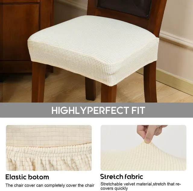Alt view image 4 of 5 - Chair Covers for Dining Room Chairs Set of 6 Ivory Rear-gapped,Stretch Washable Removable Parsons Chair seat Cover Kitchen Chair Seat Slipcovers