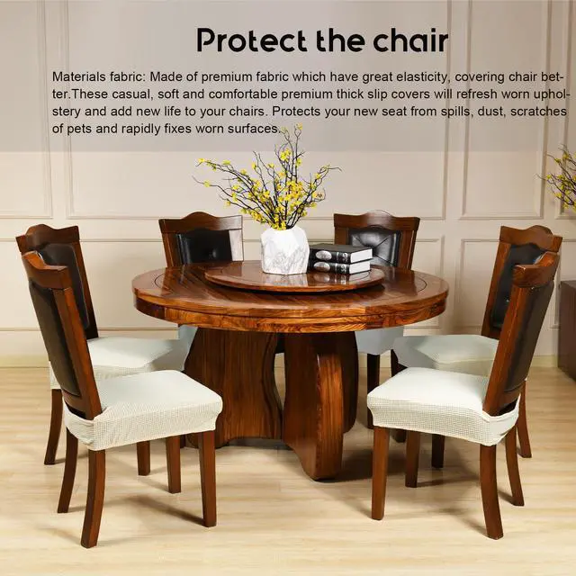 Alt view image 2 of 5 - Chair Covers for Dining Room Chairs Set of 6 Ivory Rear-gapped,Stretch Washable Removable Parsons Chair seat Cover Kitchen Chair Seat Slipcovers