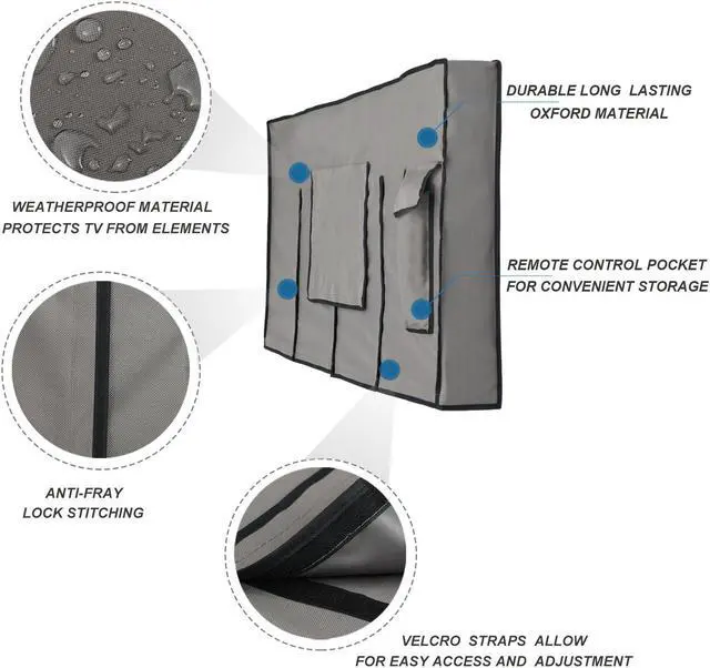 Alt view image 3 of 6 - Outdoor Waterproof and Weatherproof TV Cover for 32 inch Outside Flat Screen TV - Cover Size 29''W x 19''H x 5.5''D - Grey