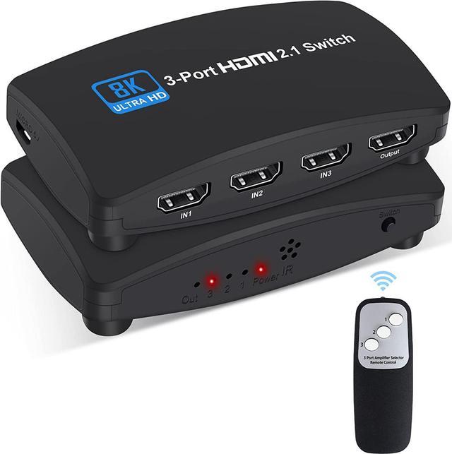 8K@60Hz HDMI 2.1 Switch, HDMI Switch 3 in 1 Out, 3-Port HDMI Switcher  Selector, Supports 4K@120Hz, 1080P@240Hz, 1080P@120Hz for Fire Stick, HDTV,  PS4/5, Game Consoles with Remote Control 
