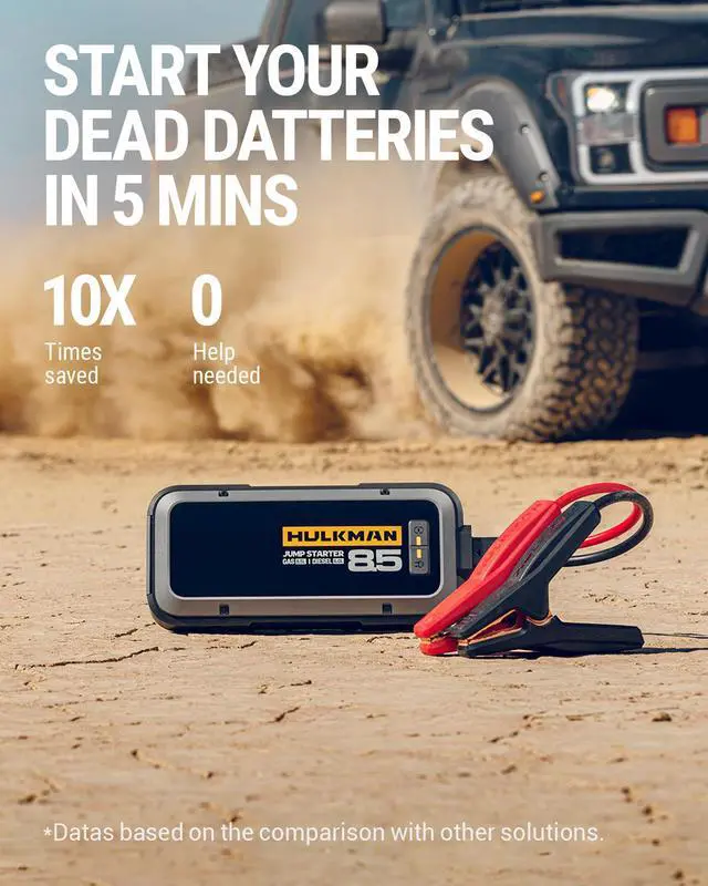 Alt view image 2 of 7 - HULKMAN Alpha85 Smart Jump Starter 2000 Amp 20000mAh Car Starter for up to 8.5L Gas and 6L Diesel Engines with Boost Function for Totally Dead Battery 12V Lithium Portable Car Battery Booster Pack