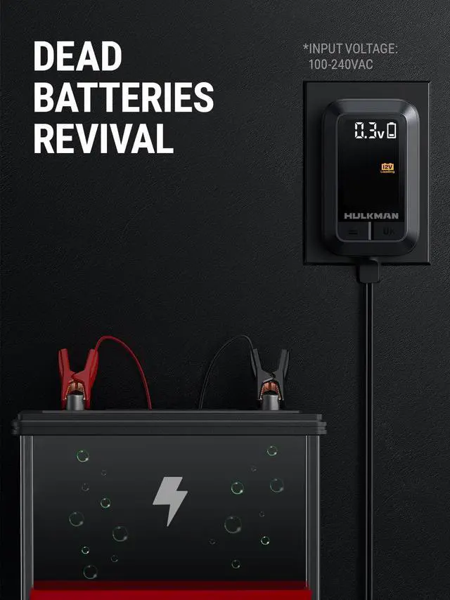 Alt view image 5 of 7 - HULKMAN Sigma 1, 1000mA 6V/12V Smart and Automatic Car Battery Charger, Trickle Charger, Battery Maintainer, and Desulfator with Intelligent Interface