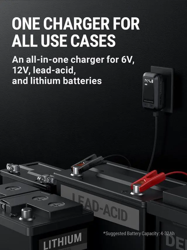 Alt view image 6 of 7 - HULKMAN Sigma 1, 1000mA 6V/12V Smart and Automatic Car Battery Charger, Trickle Charger, Battery Maintainer, and Desulfator with Intelligent Interface