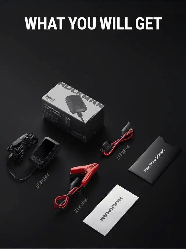 Alt view image 7 of 7 - HULKMAN Sigma 1, 1000mA 6V/12V Smart and Automatic Car Battery Charger, Trickle Charger, Battery Maintainer, and Desulfator with Intelligent Interface