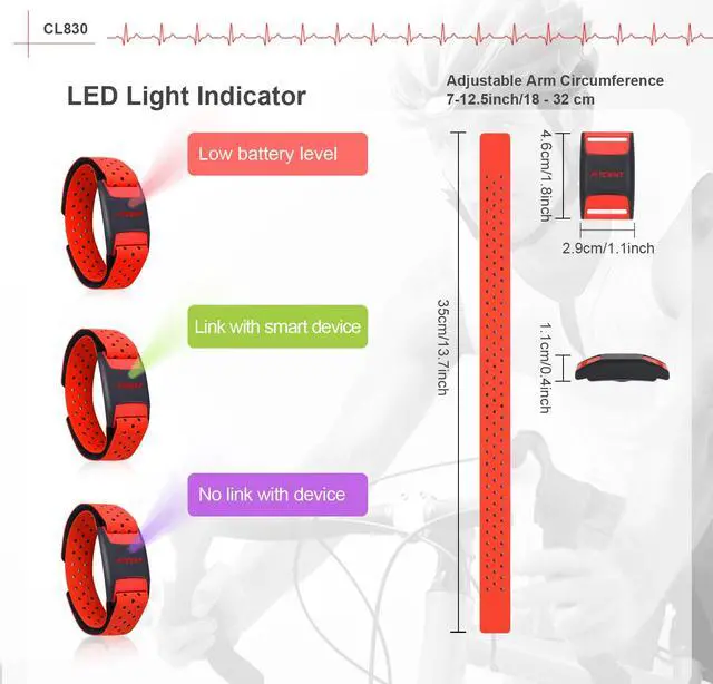 Alt view image 2 of 6 - FITCENT Heart Rate Monitor Armband, Bluetooth ANT+ Optical Heart Rate Sensor Arm Band, Rechargeable Fitness Tracker for Peloton Strava Zwift Polar Beat DDP Yoga Wahoo Fitness